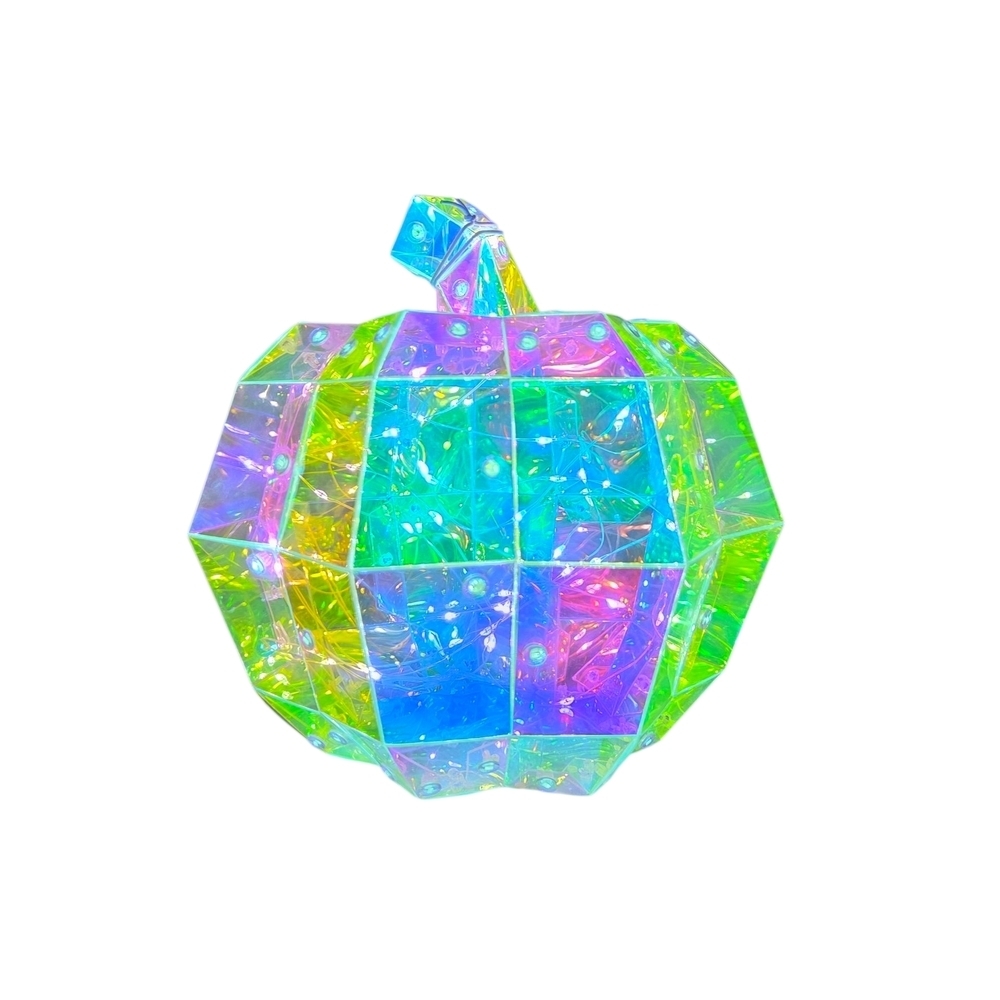 Iridescent Geometric Pumpkin Holographic Decor for Fall, Halloween Light Up